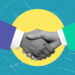 A handshake of businessmen. Modern design with a positive context.